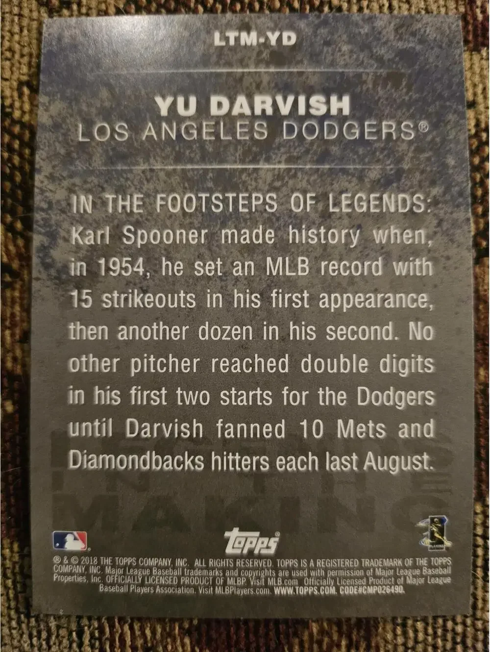 Yu Darvish - 2018 Topps Update Legends in the Making #LITM-YD - RAW Mint